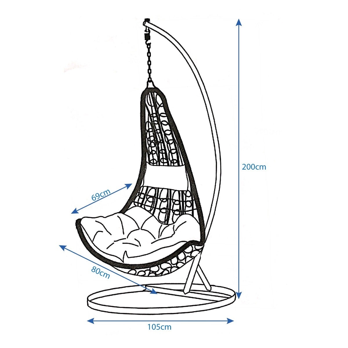 Hangstoel grijs met standaard - met kussen en hoofdsteun - tot 130 kg