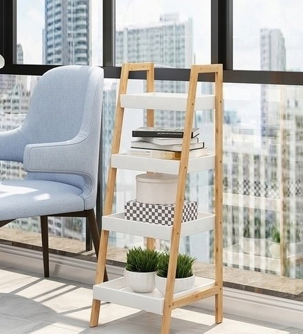 Boekenkast wit - 4 schappen schuin - 36,5 x 34,5 x 98 cm