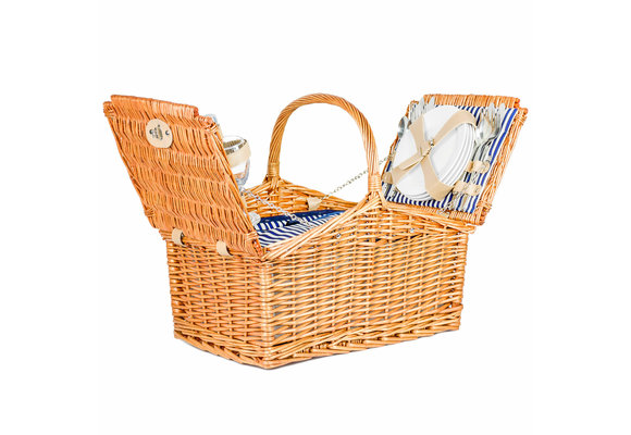 Picknickmand 4-persoons met servies & thermotas - licht riet