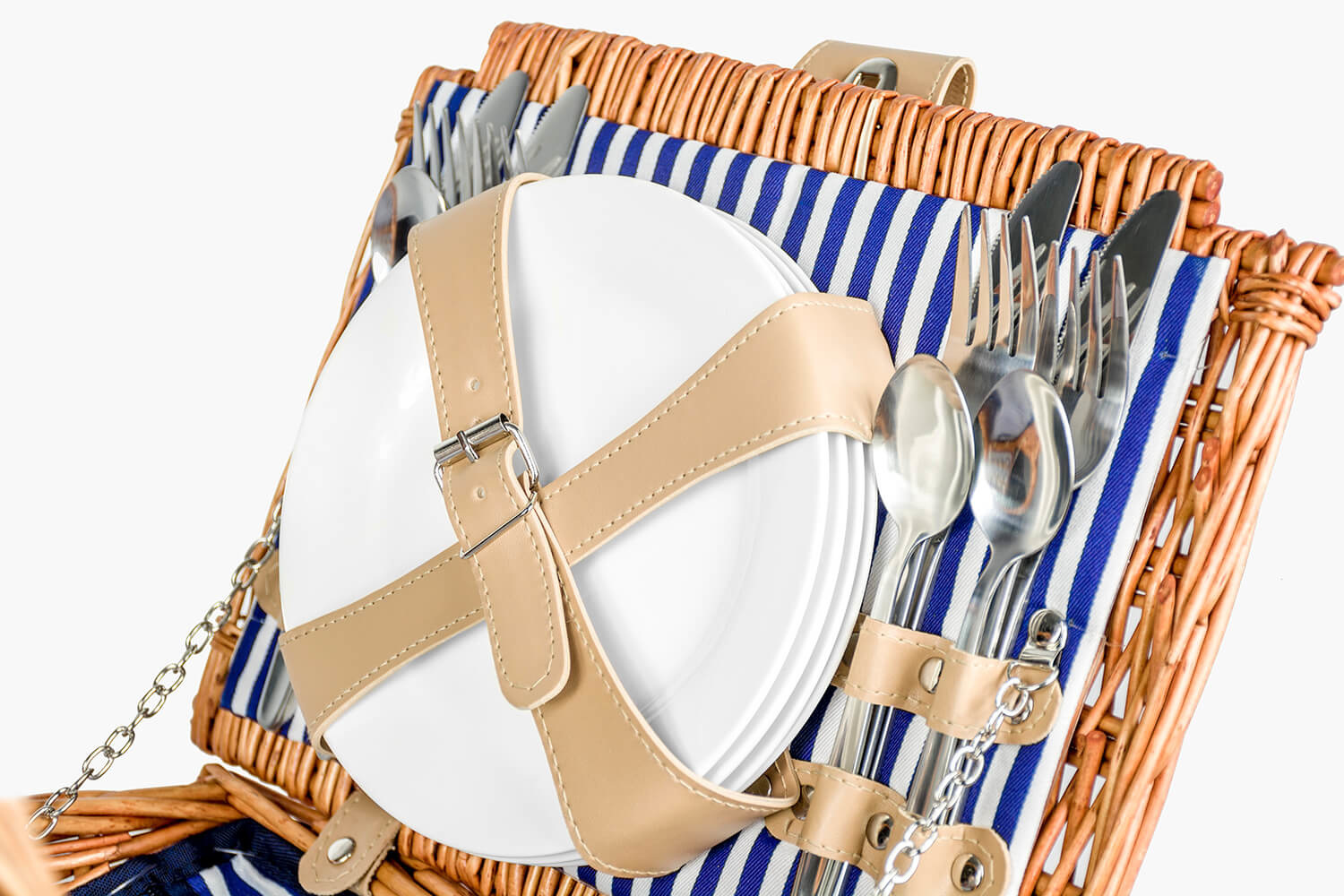 Picknickmand 4-persoons met servies & thermotas - licht riet