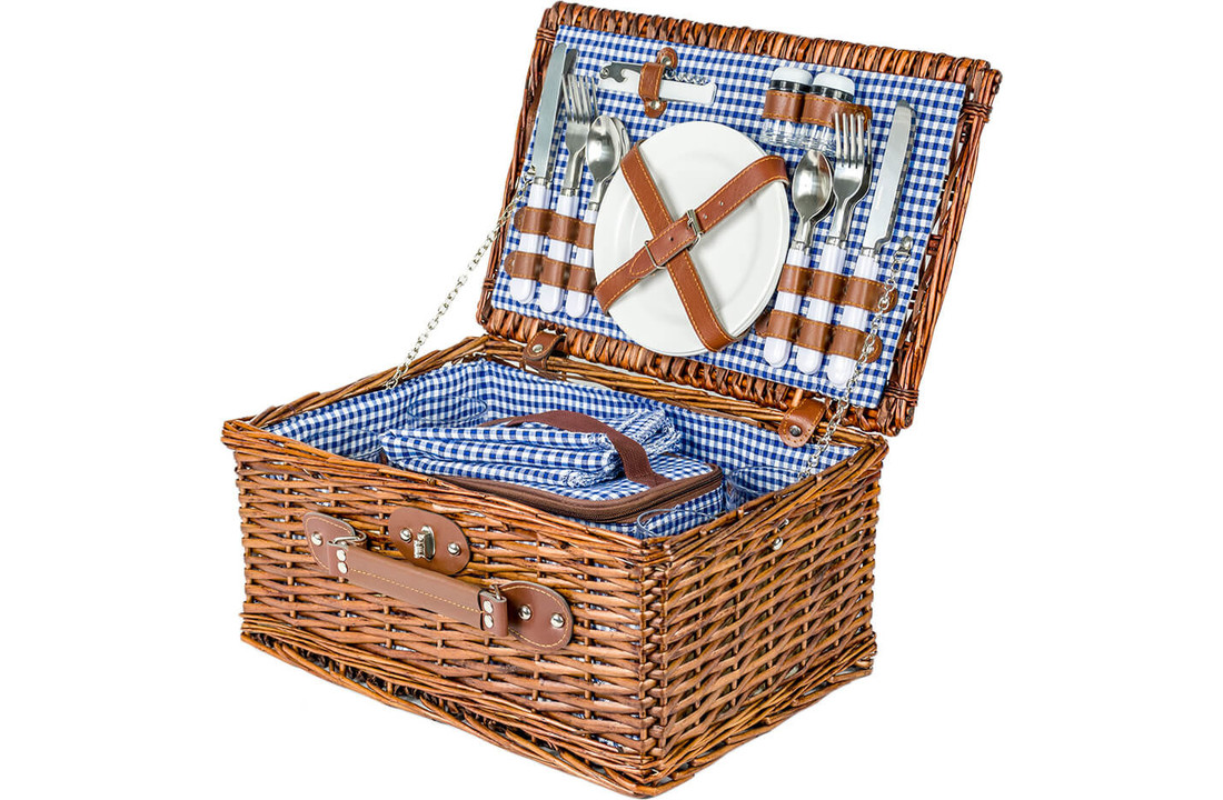 Picknickmand 4-persoons met servies & thermotas - donker riet