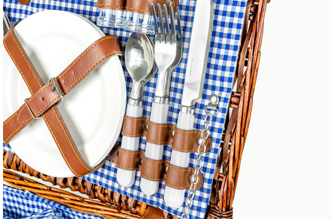 Picknickmand 4-persoons met servies & thermotas - donker riet
