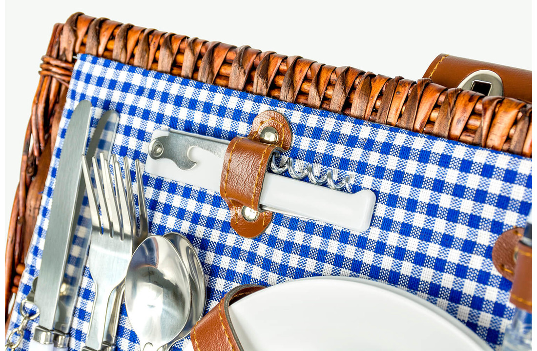 Picknickmand 4-persoons met servies & thermotas - donker riet