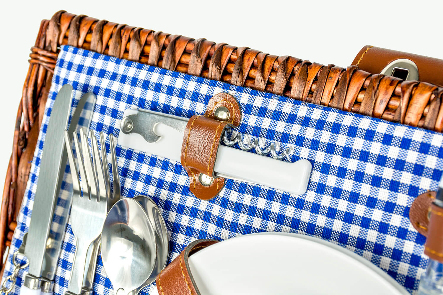 Picknickmand 4-persoons met servies & thermotas - donker riet