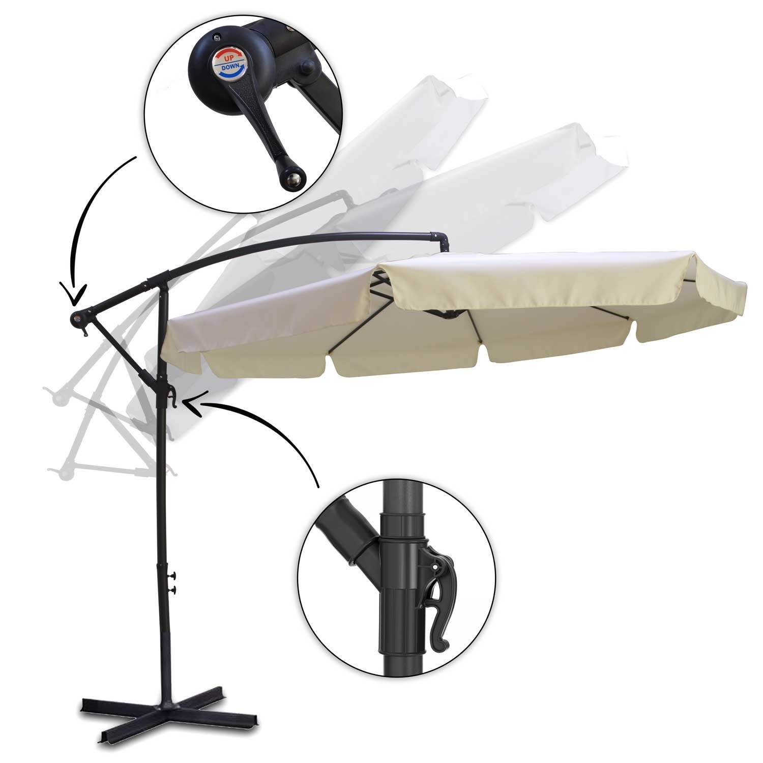 Zweefparasol XL - 350 cm - beige - opvouwbare tuinparasol