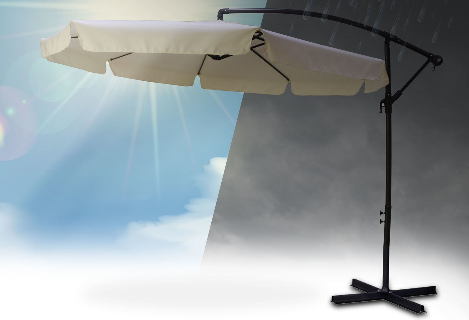 Zweefparasol XL - 350 cm - beige - opvouwbare tuinparasol