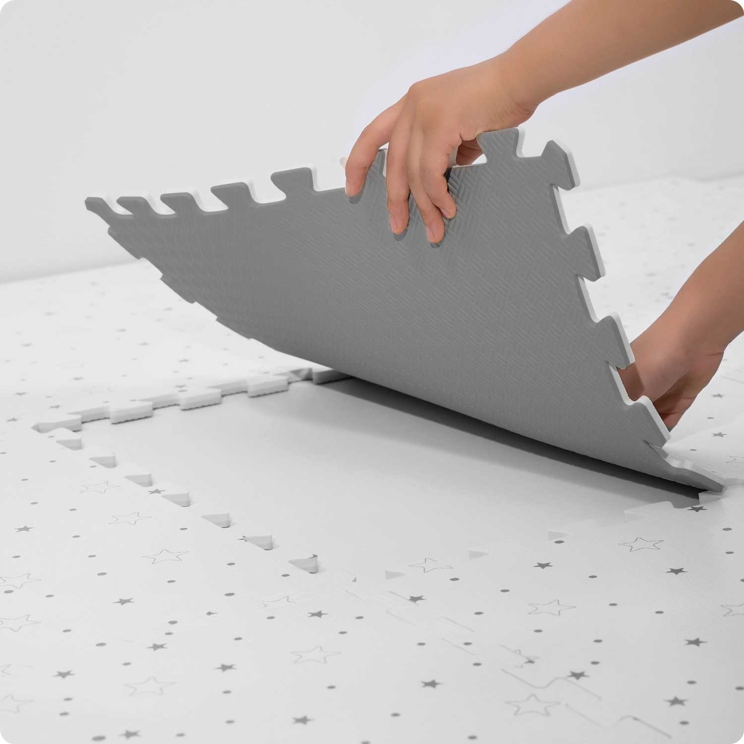 Speelmat puzzelmat - 150 x 150 cm - wit met sterren - 9-delig