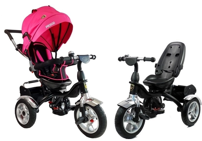 Driewieler kinderwagen roze - met zonnevizier