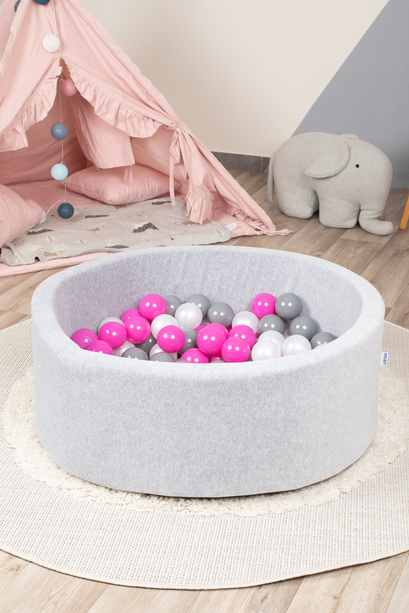 Ballenbak 90 x 40 cm - met 150 ballen - wit, blauw, roze