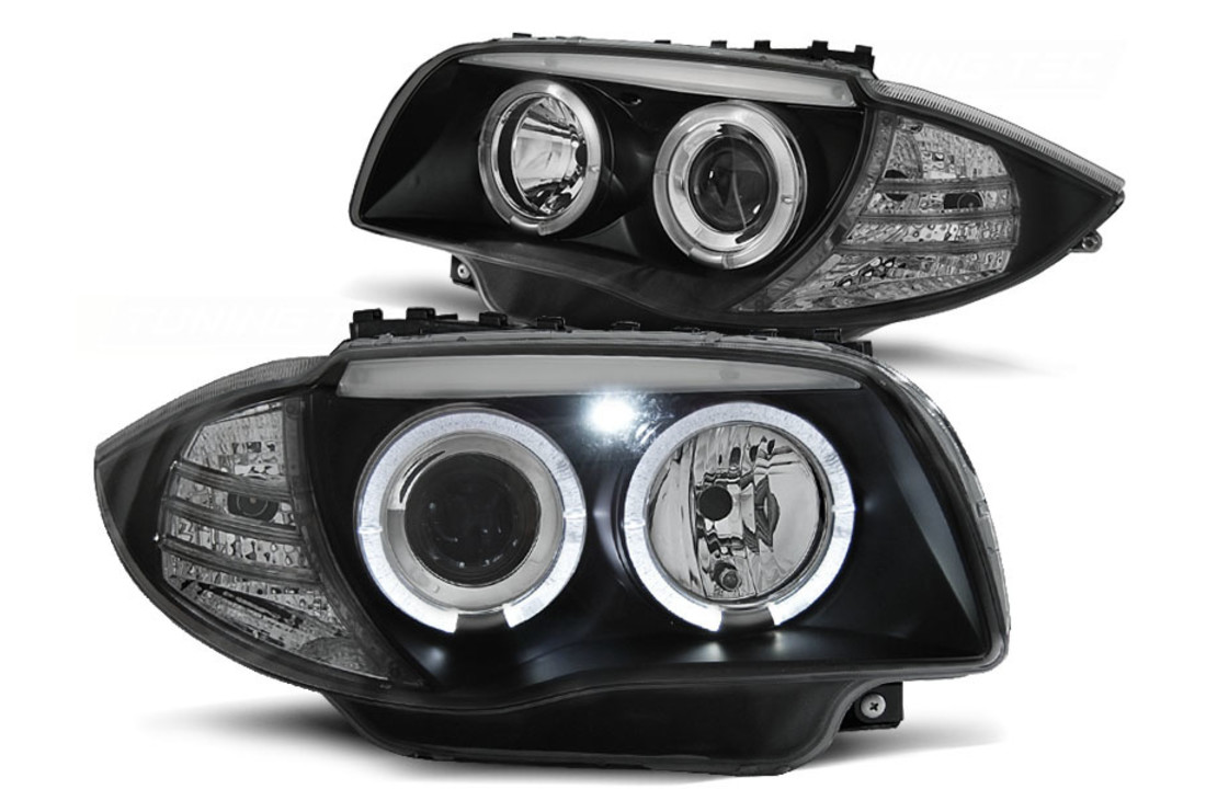 Koplampen dual halo rims geschikt voor BMW 1 E87/E81/82/88 04-11 ANGEL EYES ZWART