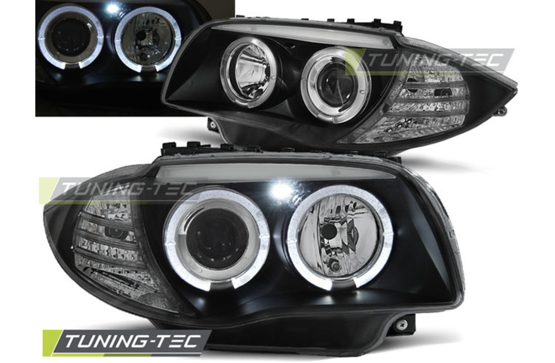 Koplampen dual halo rims geschikt voor BMW 1 E87/E81/82/88 04-11 ANGEL EYES ZWART