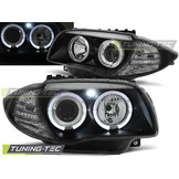 Koplampen dual halo rims BMW 1 E87/E81/82/88 04-11 ANGEL EYES ZWART