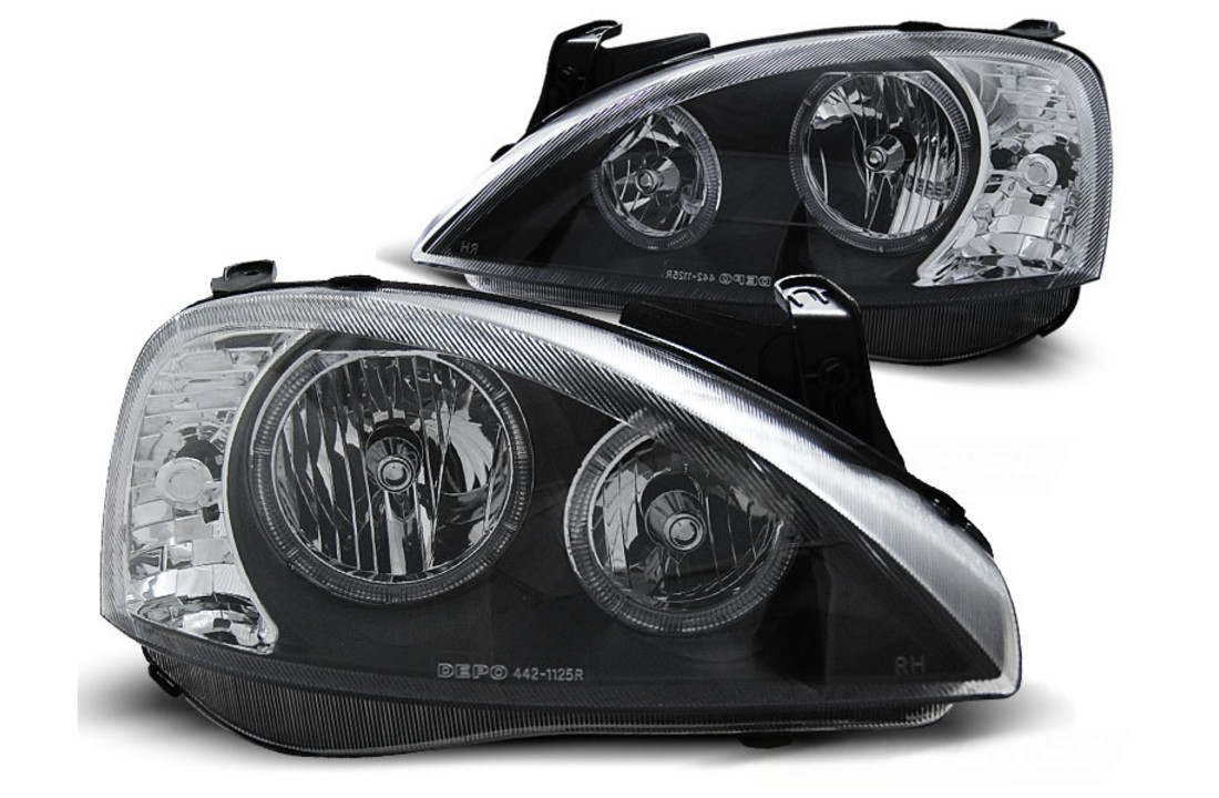 Koplampen dual halo rims geschikt voor OPEL CORSA C 11 00-09 06 ANGEL EYES ZWART