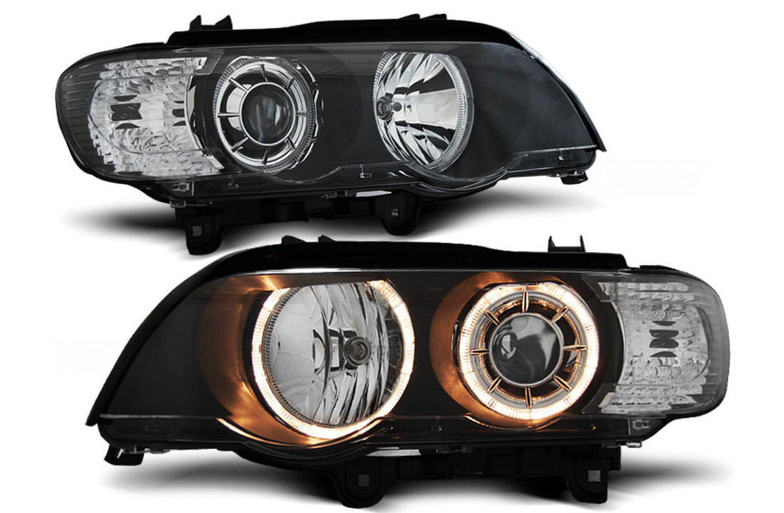 Koplampen Xenon geschikt voor BMW X5 E53 09 99-10 03 ANGEL EYES ZWART