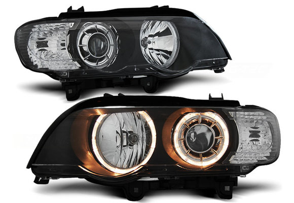 Koplampen Xenon geschikt voor BMW X5 E53 09 99-10 03 ANGEL EYES ZWART