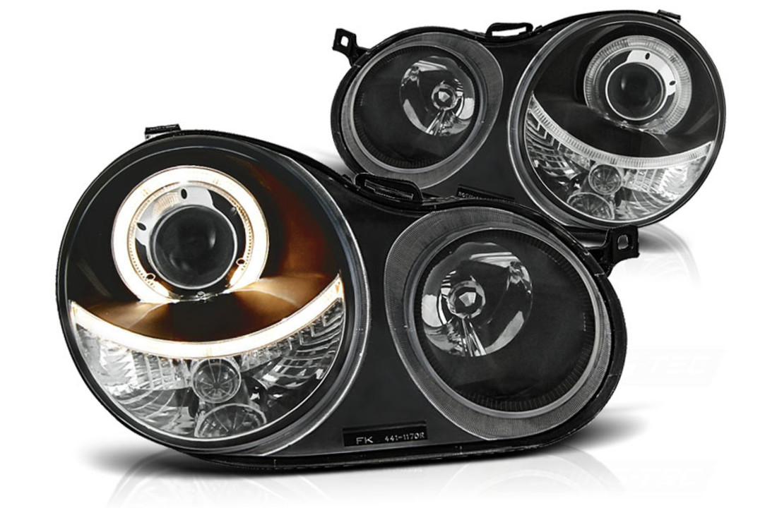 Koplampen dual halo rims geschikt voor VW POLO 9N 11 01-04 05 ANGEL EYES ZWART