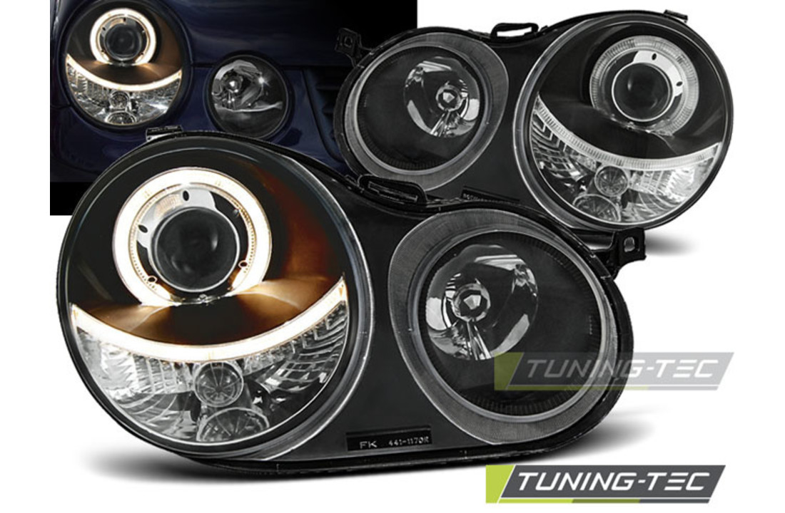 Koplampen dual halo rims geschikt voor VW POLO 9N 11 01-04 05 ANGEL EYES ZWART