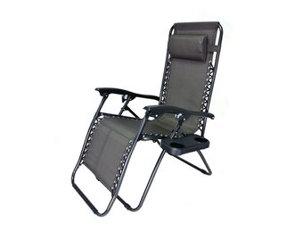 Opvouwbare tuin ligstoel - met hoofdsteun en cupholder - grijs