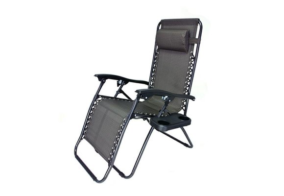 Opvouwbare tuin ligstoel - met hoofdsteun en cupholder - grijs
