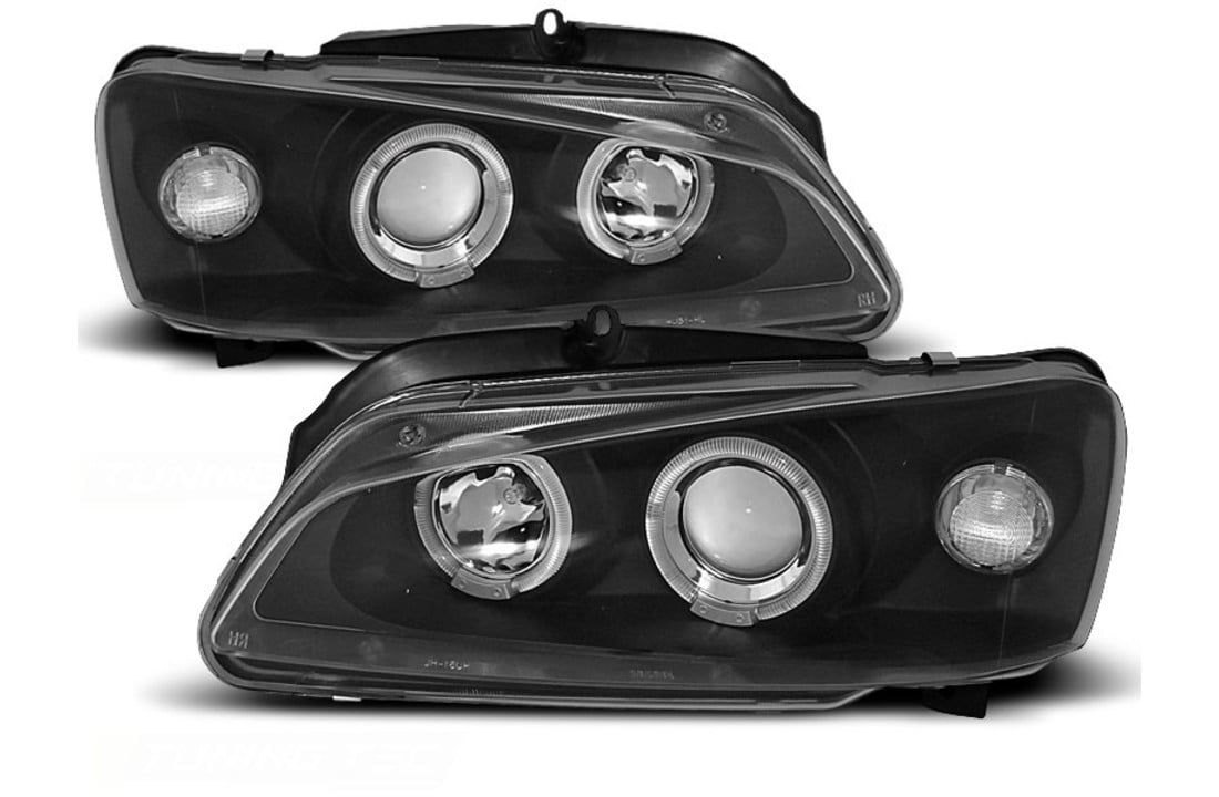 Koplampen dual halo rims geschikt voor PEUGEOT 106 08 96-03 ANGEL EYES ZWART