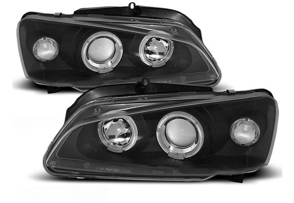 Koplampen dual halo rims geschikt voor PEUGEOT 106 08 96-03 ANGEL EYES ZWART