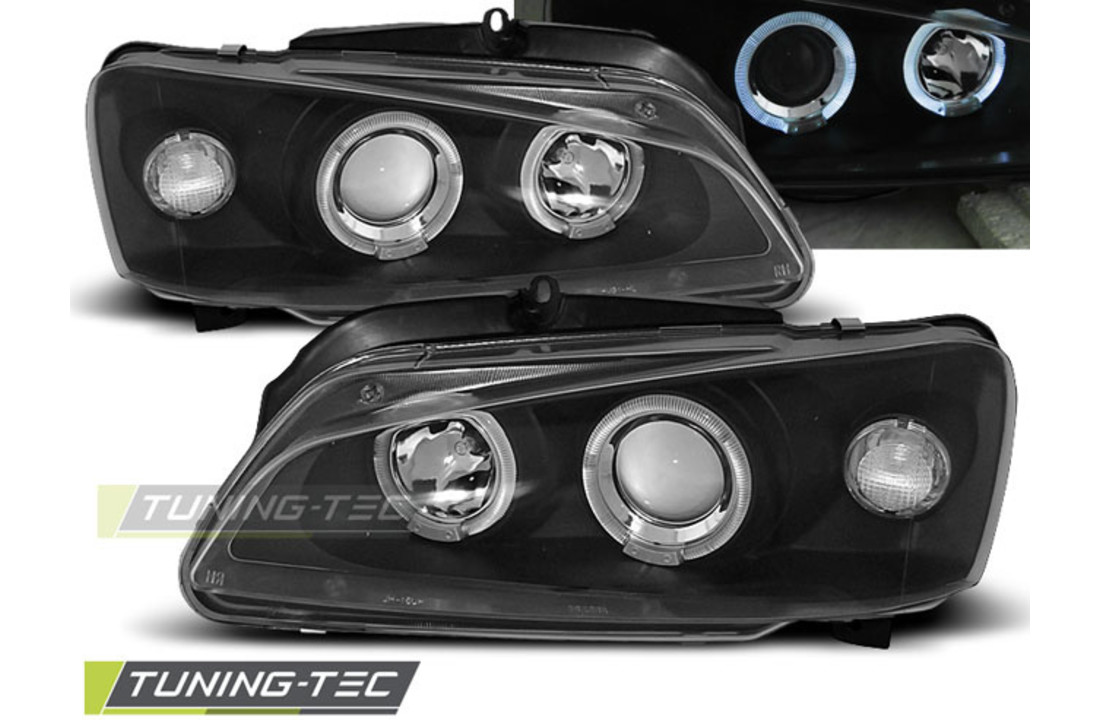 Koplampen dual halo rims geschikt voor PEUGEOT 106 08 96-03 ANGEL EYES ZWART