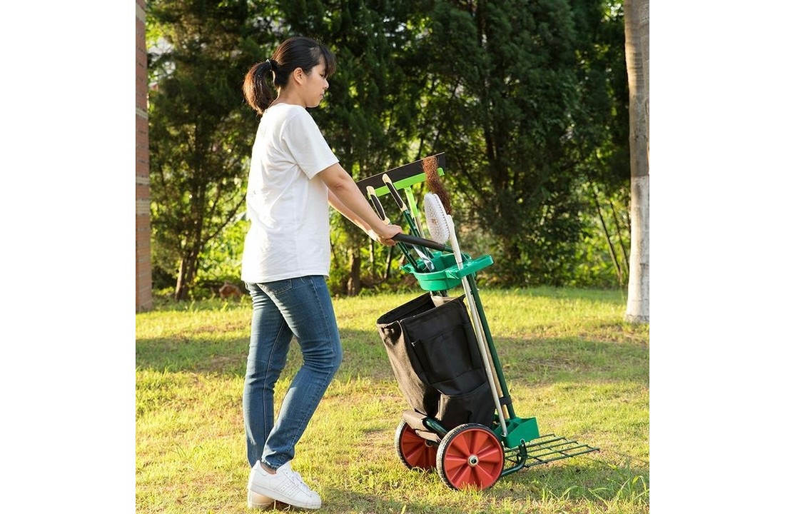 Afval trolley kar - met uitneembare zak en bezemhouder – 104x65x51 cm
