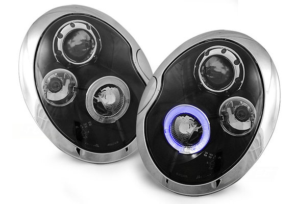Koplampen dual halo rims BMW MINI (COOPER) 05 01-10 06 ANGEL EYES ZWART