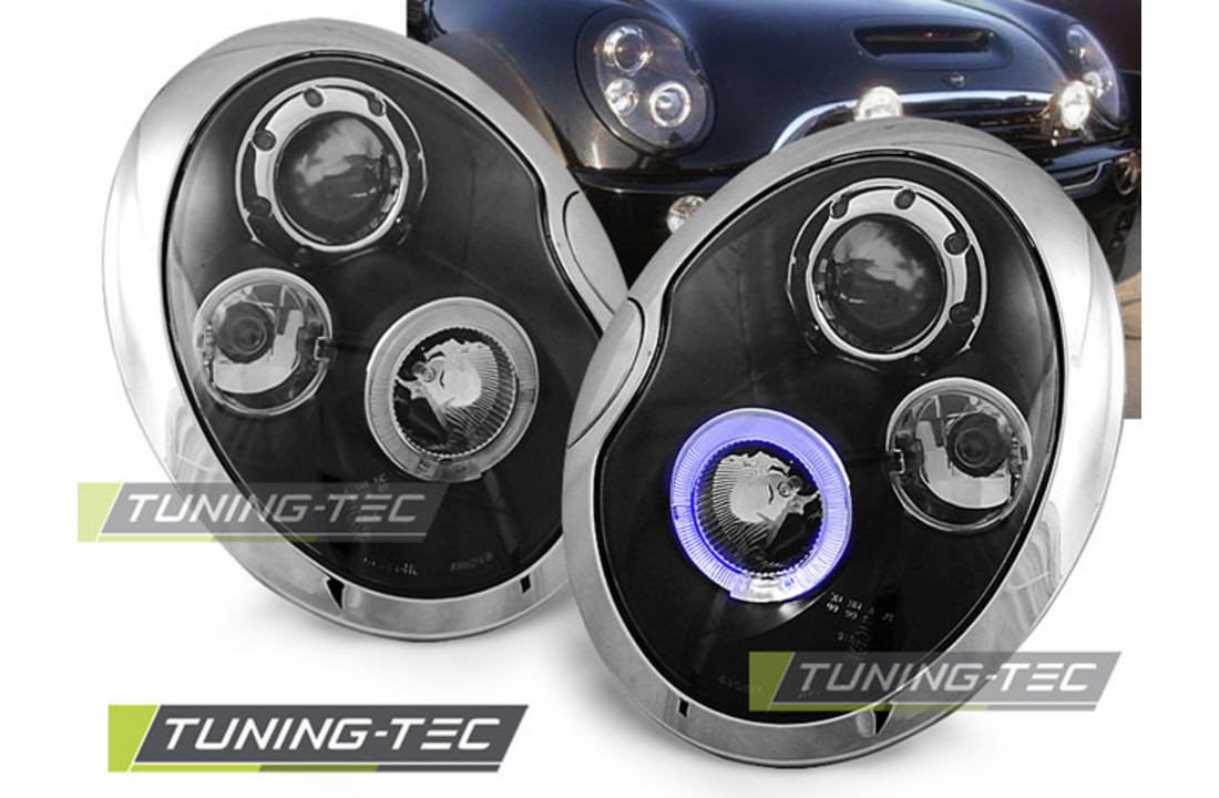 Koplampen dual halo rims geschikt voor BMW MINI (COOPER) 05 01-10 06 ANGEL EYES ZWART