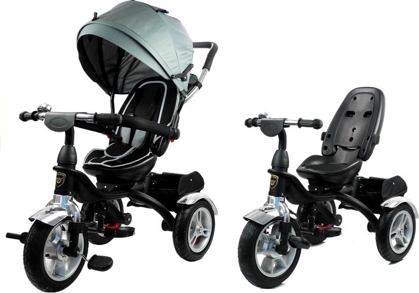Driewieler kinderwagen zilver - met zonnevizier