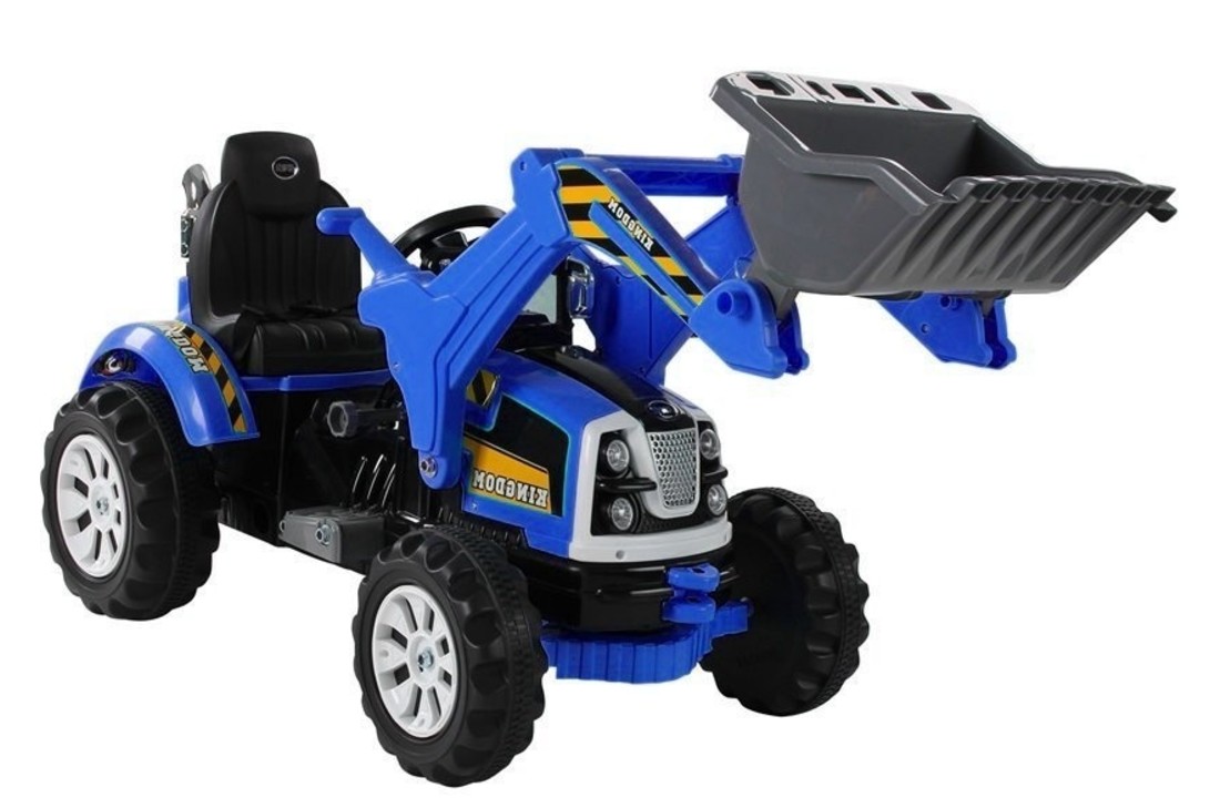 Elektrisch bestuurbare tractor met beweegbare schep arm - blauw