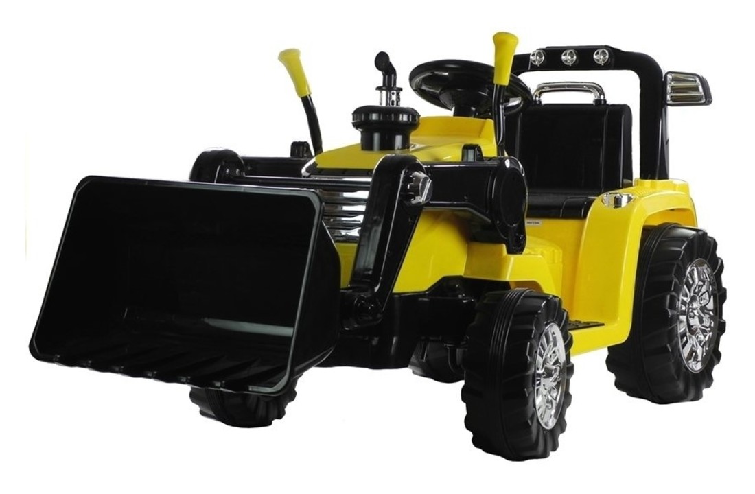 Elektrisch bestuurbare tractor met beweegbare schep arm - geel