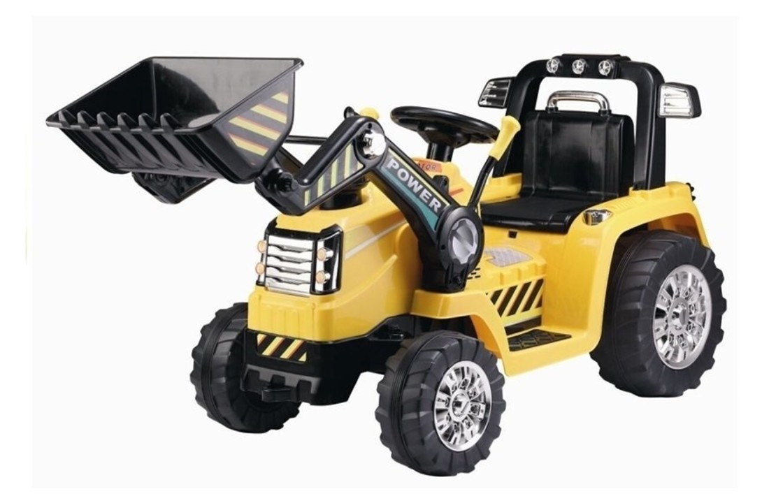 Elektrisch bestuurbare tractor met beweegbare schep arm - geel