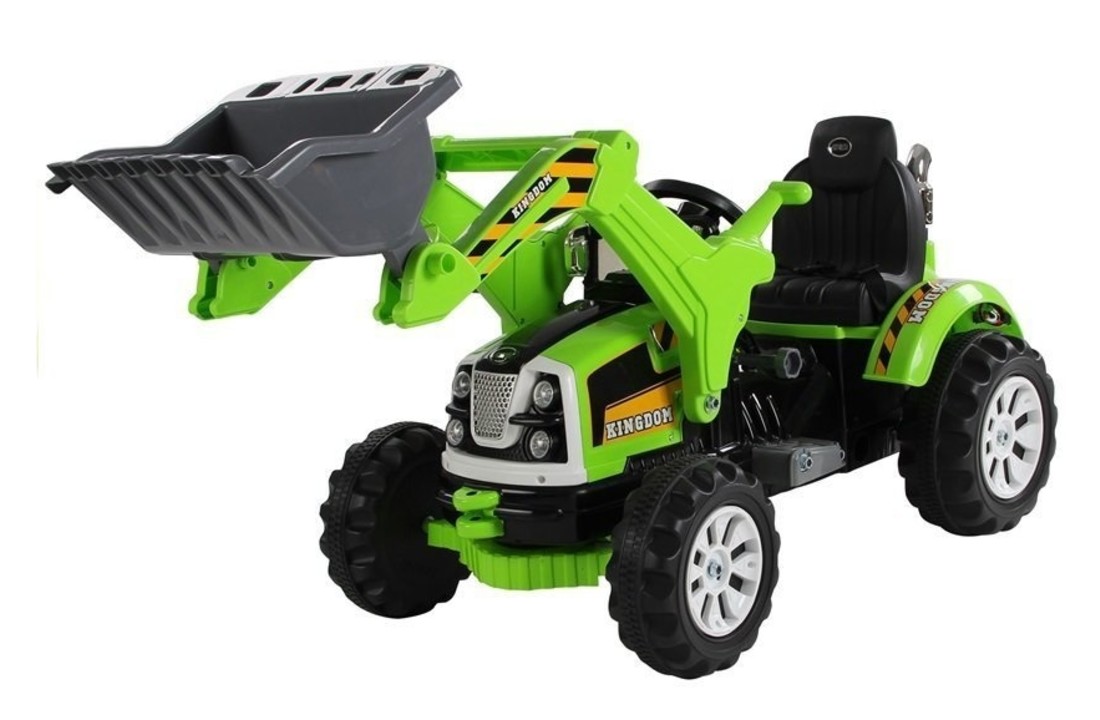 Elektrisch bestuurbare tractor met beweegbare schep arm - groen