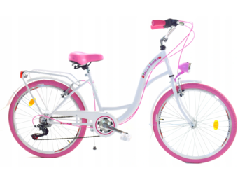 Meisjesfiets 24 inch stevig model roze met wit 6 versnellingen