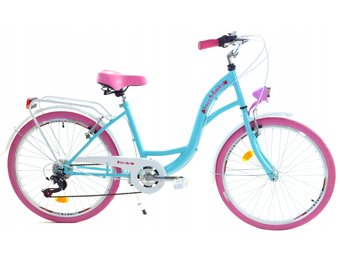 Meisjesfiets 24 inch stevig model roze met blauw 6 versnellingen