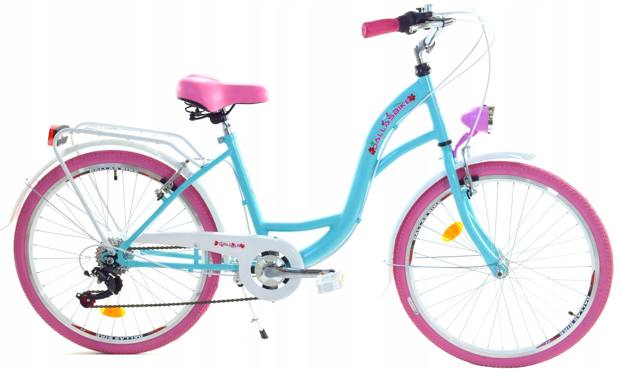 Meisjesfiets 24 inch stevig model roze met blauw 6 versnellingen