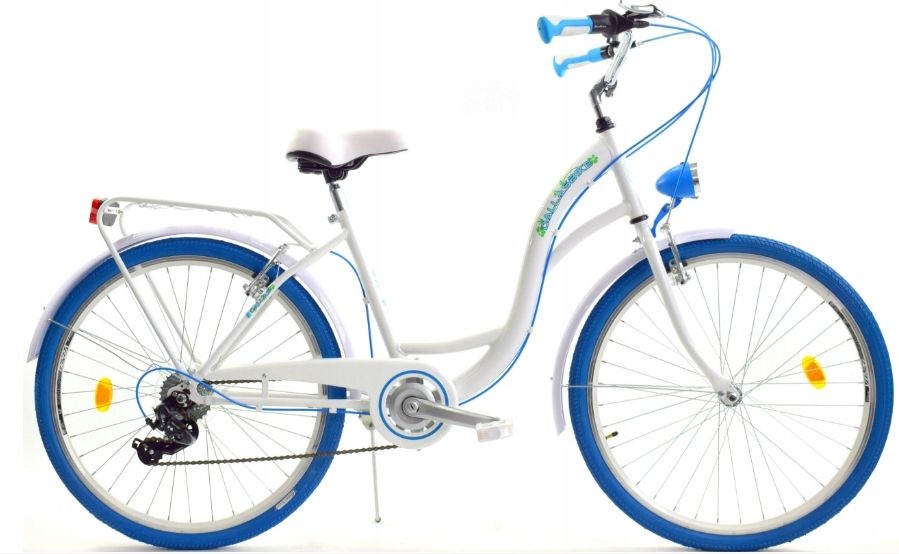 Meisjesfiets 24 inch stevig model blauw met wit 6 versnellingen