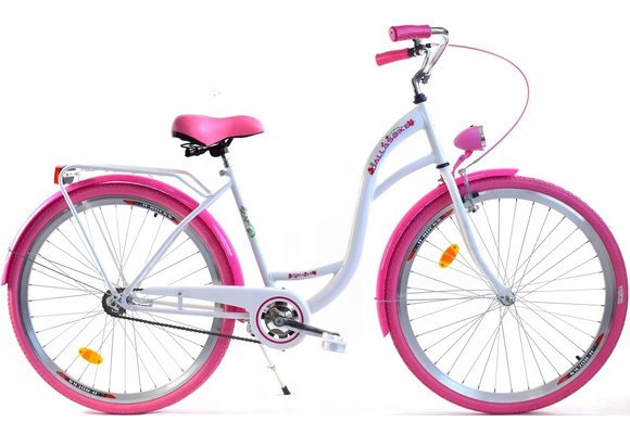 Meisjesfiets 26 inch stevig model wit met roze van Dallas Bike