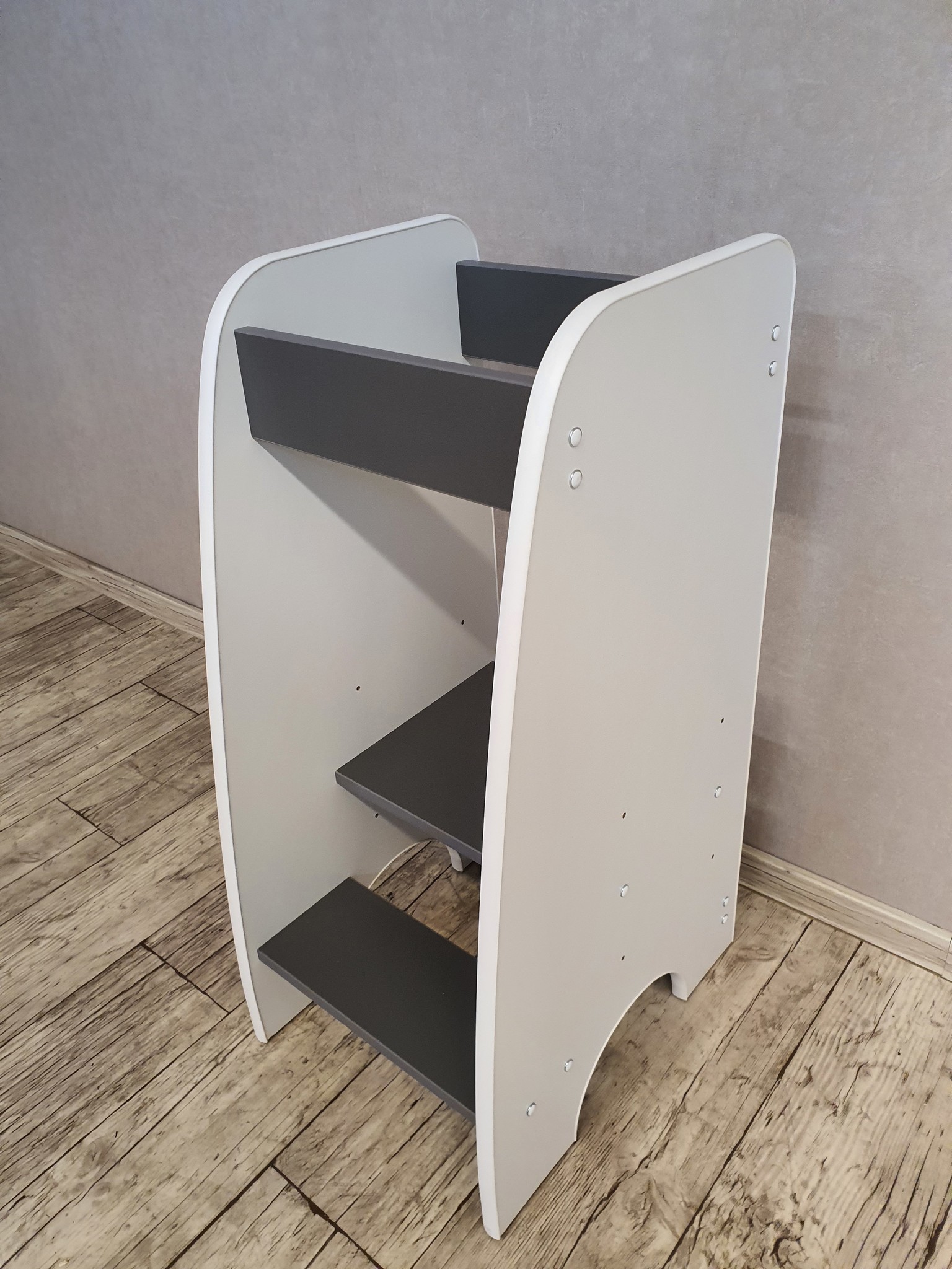 Leertoren - Keukenhulp - 90x40x50 cm - kindertrapje - wit met grijs