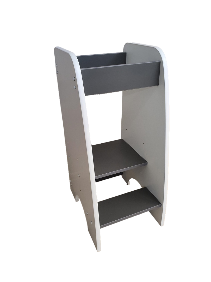 Leertoren - Keukenhulp - 90x40x50 cm - kindertrapje - wit met grijs