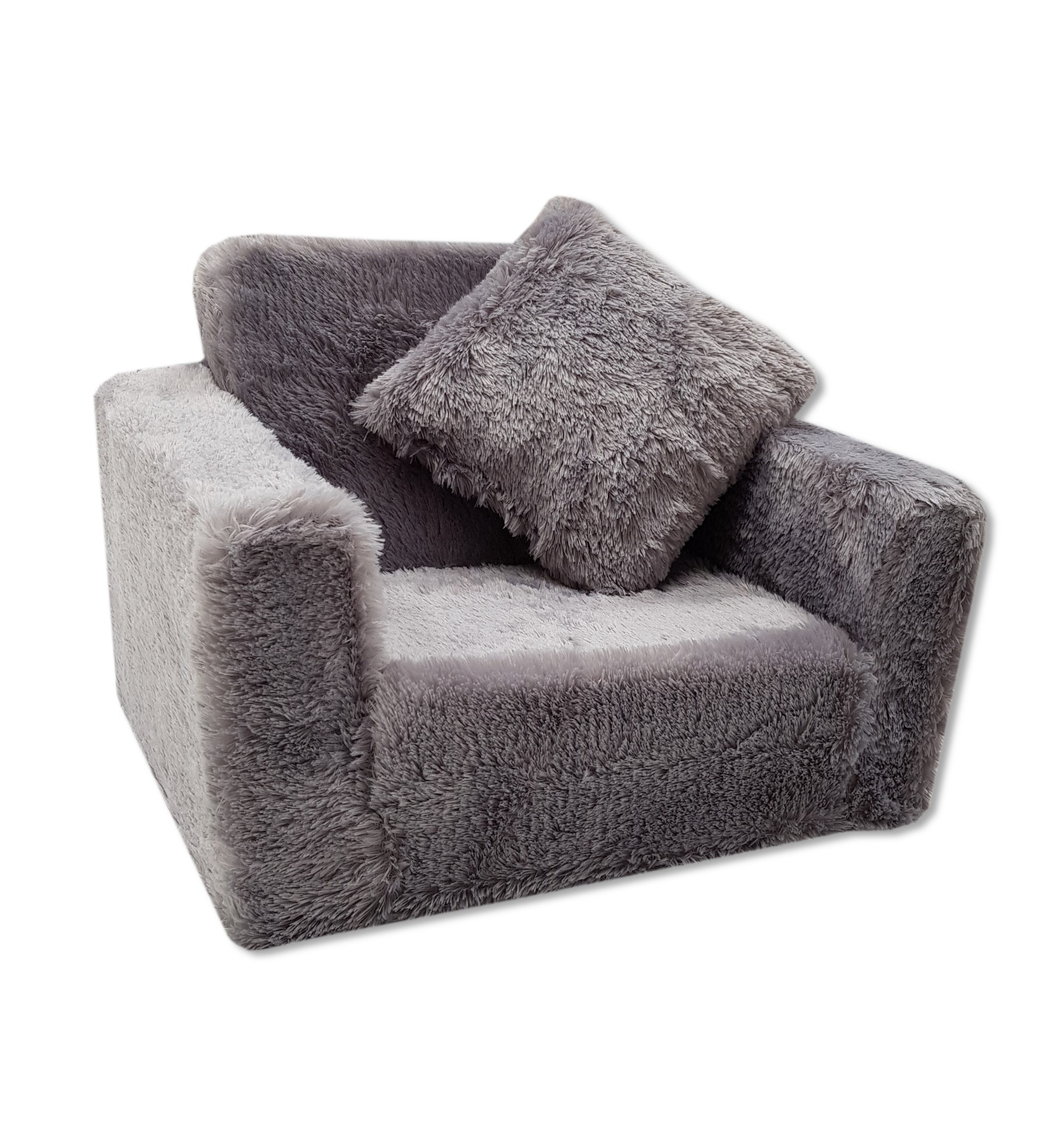 Kinder Slaapbank en logeerbed in één - 50 x 50 x 40 cm - grijs pluche