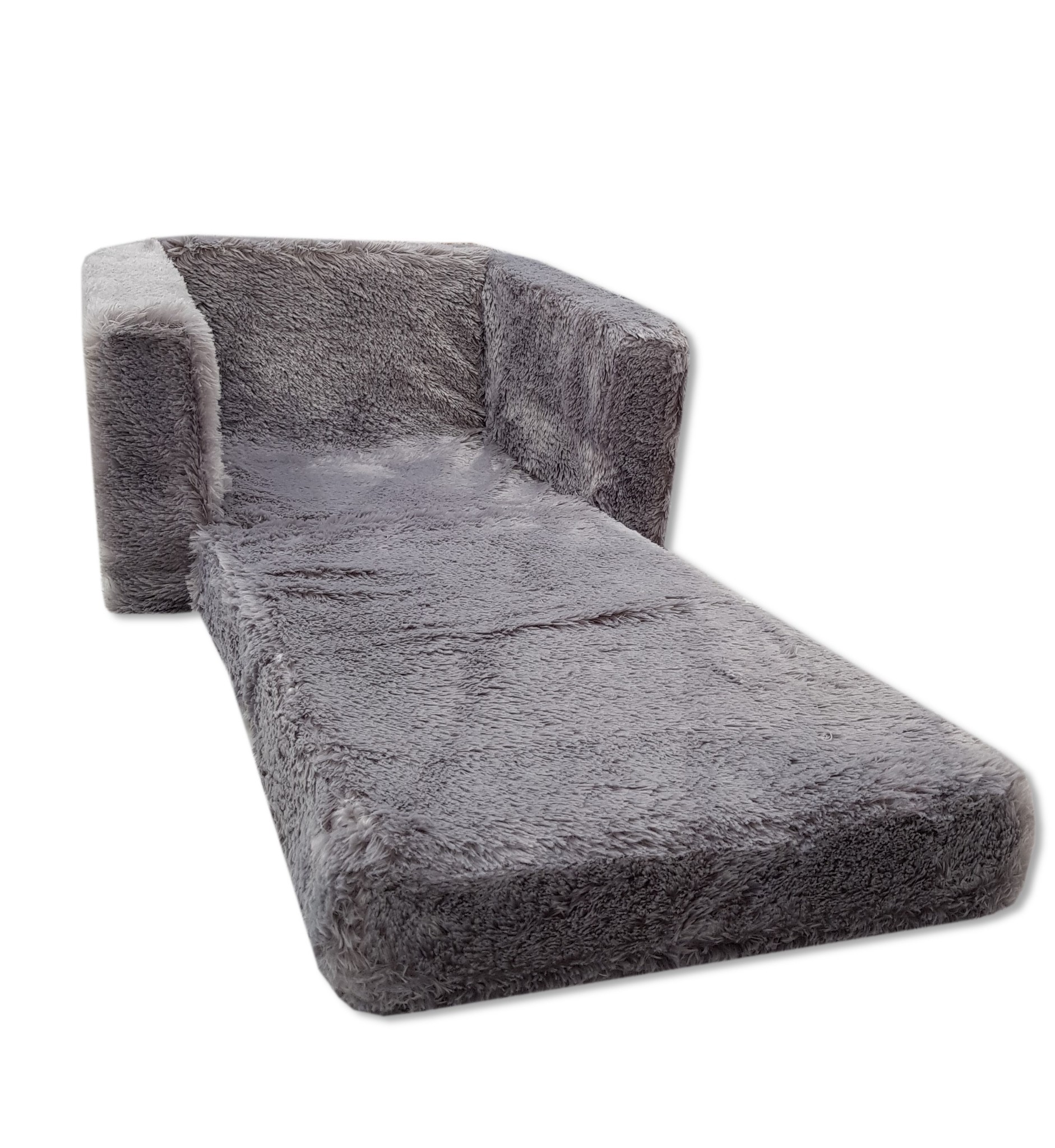 Kinder Slaapbank en logeerbed in één - 50 x 50 x 40 cm - grijs pluche