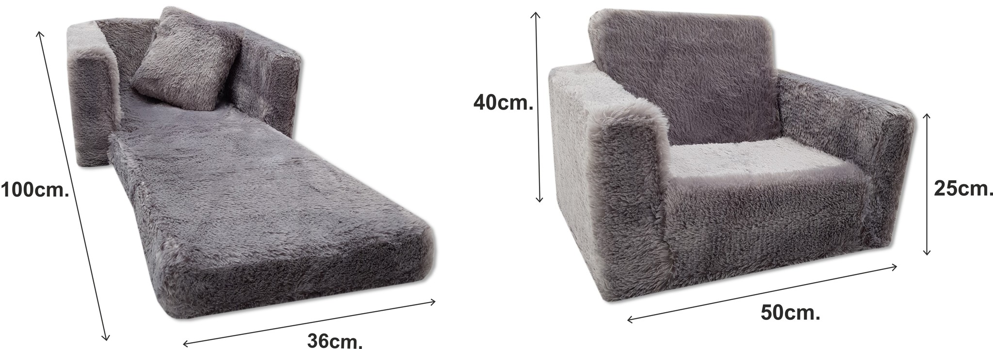 Kinder Slaapbank en logeerbed in één - 50 x 50 x 40 cm - grijs pluche