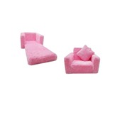 Kinder Slaapbank en logeerbed in één - 100cm x 36cm x 25cm - roze pluche