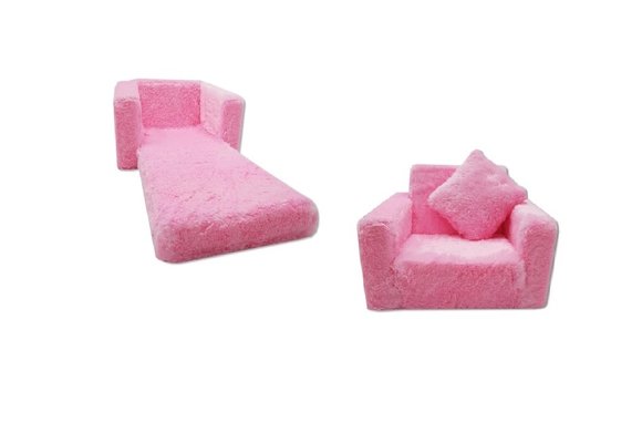 Kinder Slaapbank en logeerbed in één - 100cm x 36cm x 25cm - roze pluche