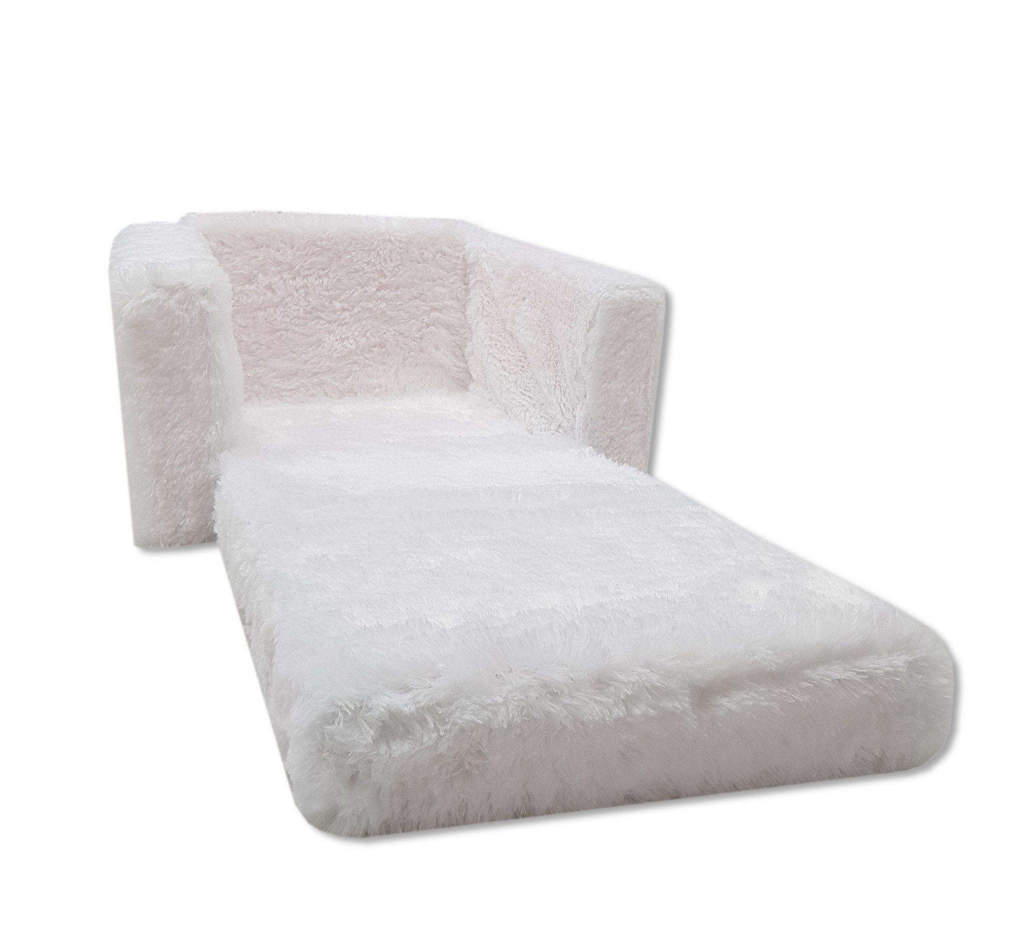 Kinder Slaapbank en logeerbed in één - 100cm x 36cm x 25cm - wit pluche