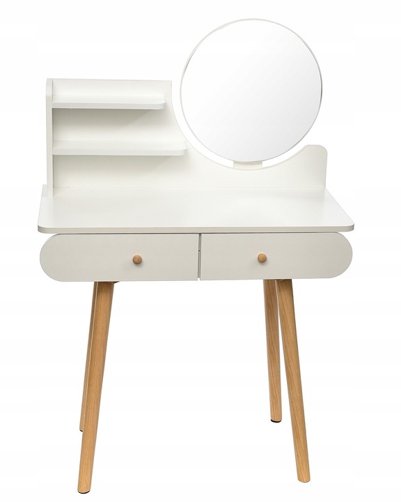 Kaptafel - ronde spiegel - make up tafel - 80x40x122 cm - wit