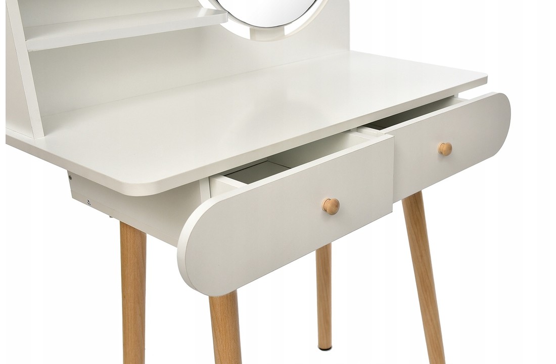 Houten kaptafel wit met spiegel en lades - 122x80x40 cm