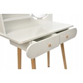 Kaptafel - ronde spiegel - make up tafel - 80x40x122 cm - wit